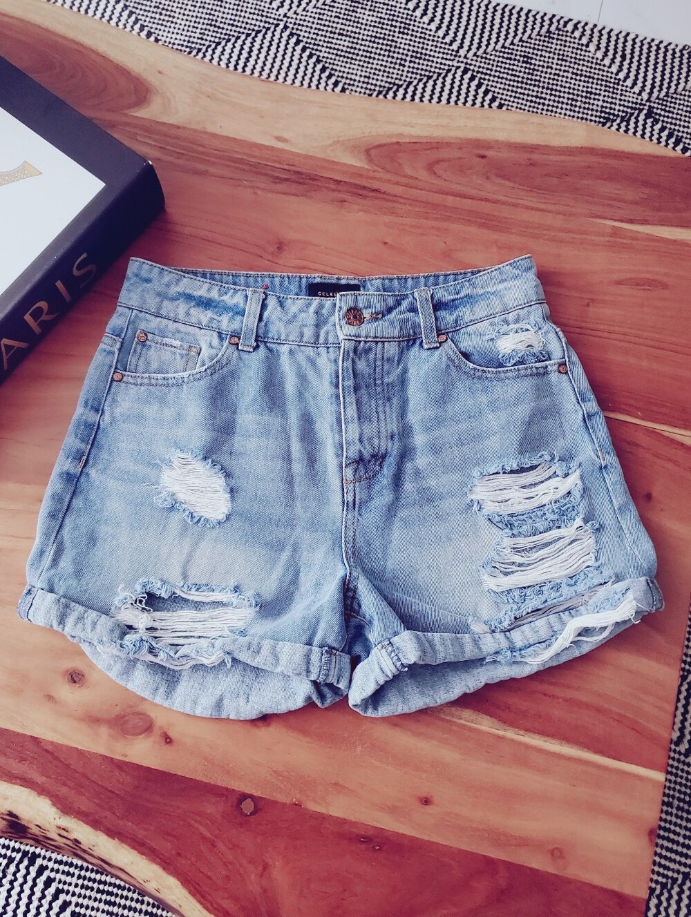 CELEBRITY PINK Distressed Rolled Cuff Highwaisted Denim Shorts